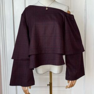 STOREE PLAID ONE SHOULDER LAYERED TOP